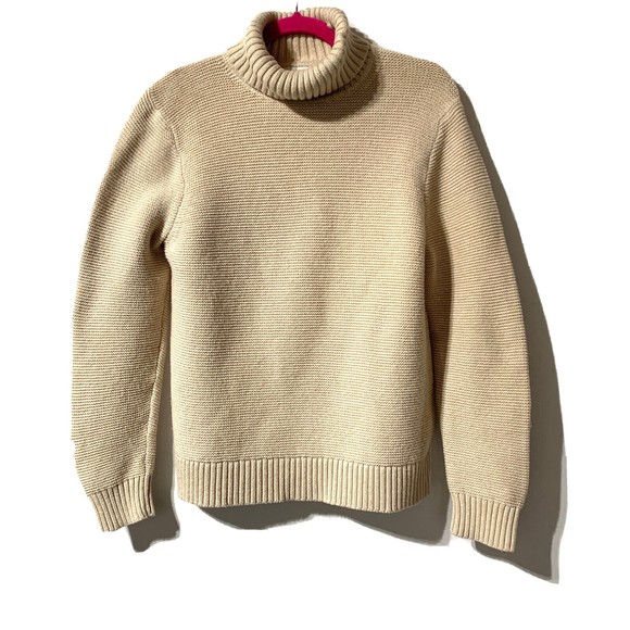 J. Crew Factory Sweater Womens Size L Large Beige Classic Turtleneck Knit AF728 - Picture 1 of 14